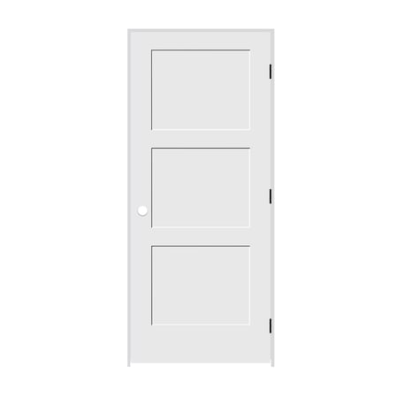 Trimlite 30"x80"x13/8" Primed 3Panel Equal Panel Interior Shaker 71/4" LH Prehung Door Black Hinges 2668pri8433LH1D714